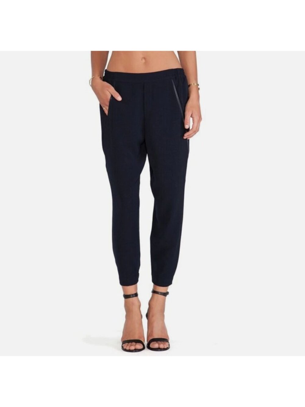 Vince Navy Blue Satin Piped Wrap Seam Dress Pants XS